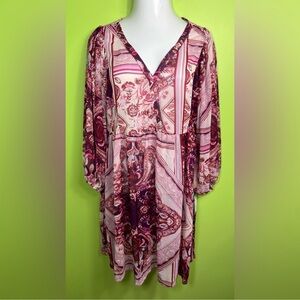 Ophelia Roe Paisley Boho Dress long balloon sleeves size 1X NWT